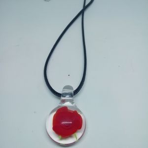 PRICE DROP! NWOT Handblown Glass with Rose Pendant